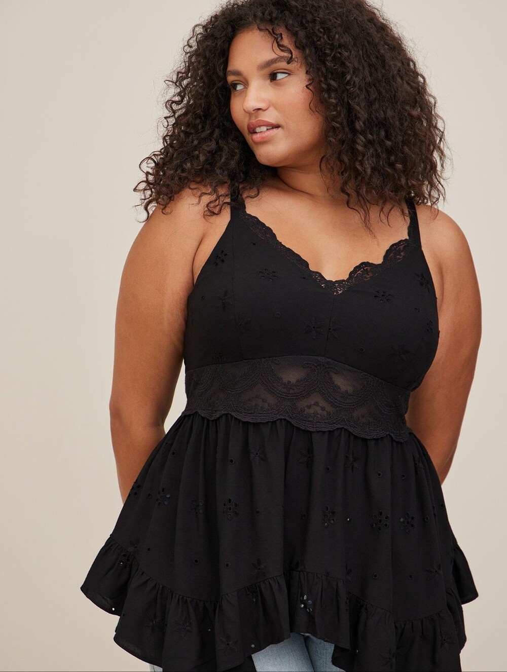Black Lace Gauze Eyelet Cami Torrid